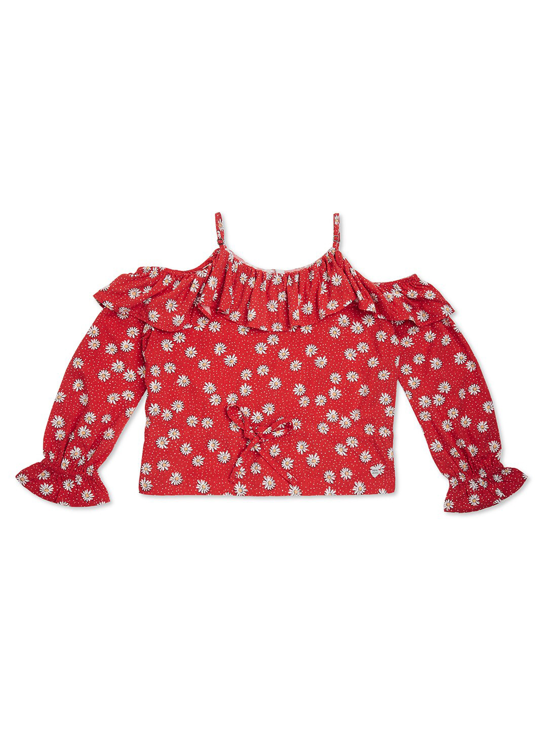 Pepe Jeans Girls Red Floral Print Off-Shoulder Top