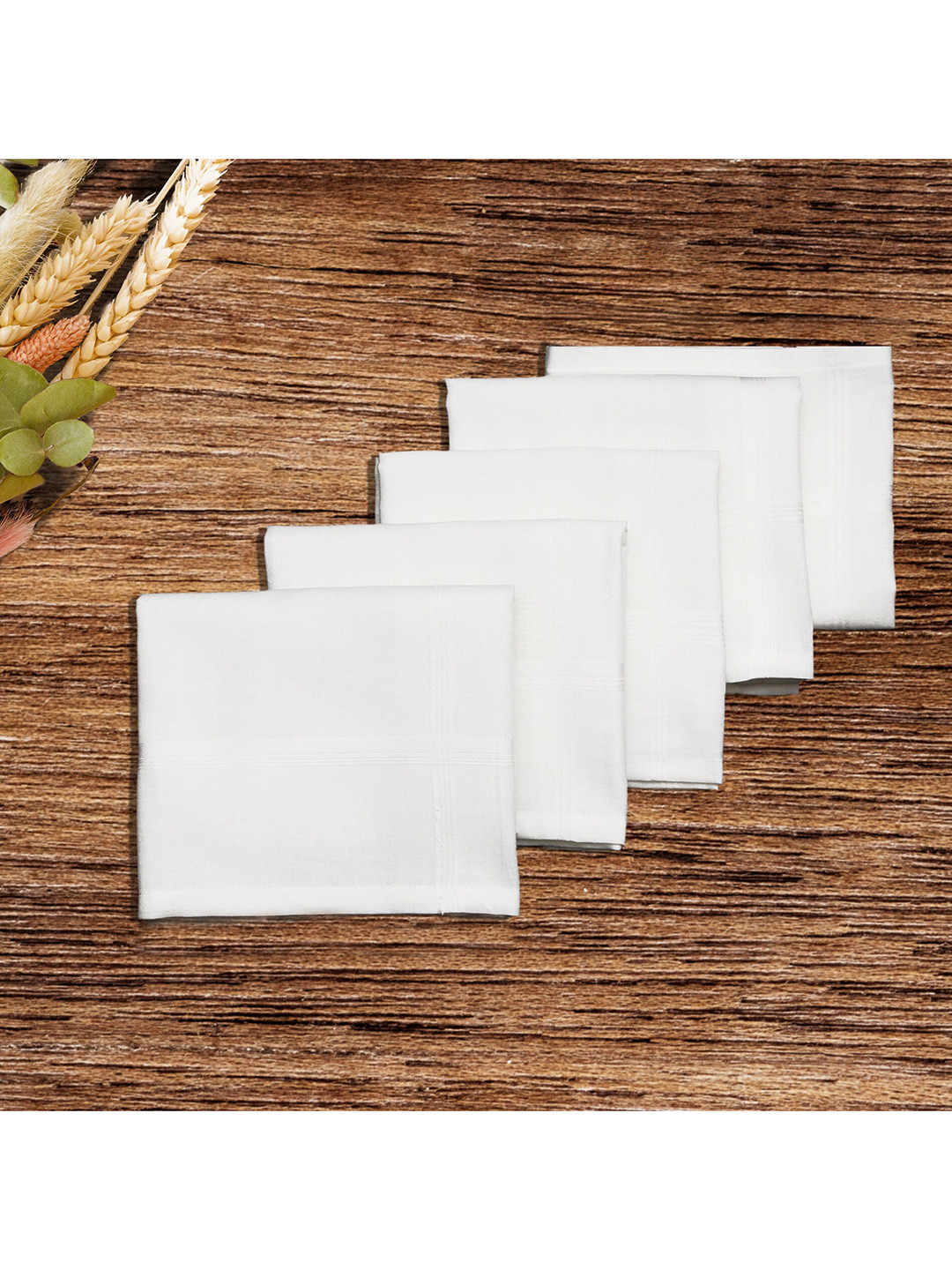Caruso ITALY Men Pack Of 5 White Solid Pure Cotton Handkerchief