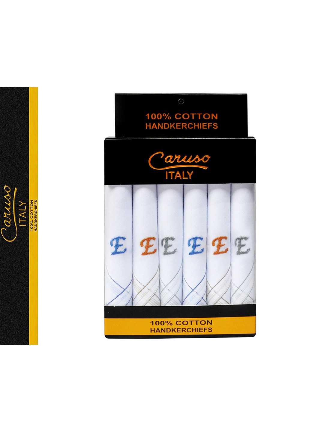 Caruso ITALY Men Set of 6 White & Grey Cotton Handkerchief