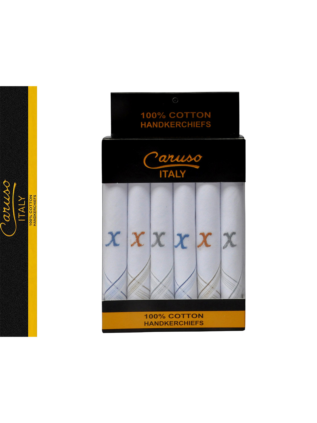 Caruso ITALY White Pack of 6 Initial Monogram X Embroidery 100% Pure Cotton Handkerchiefs