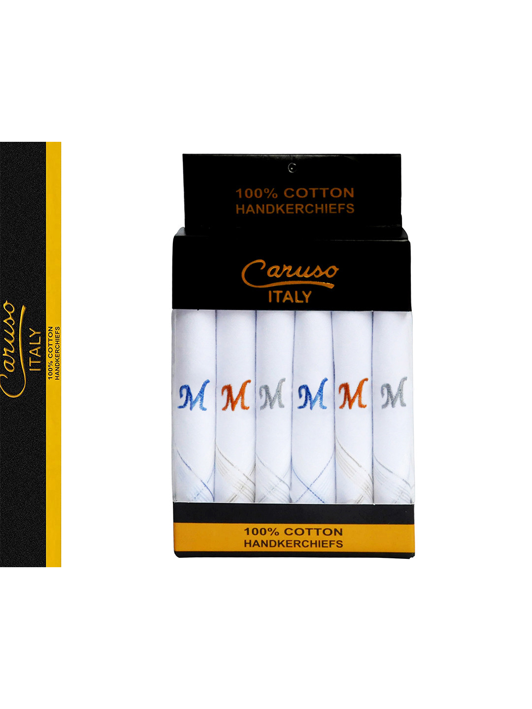 Caruso ITALY Men Pack of 6 White Embroidered Handkerchief