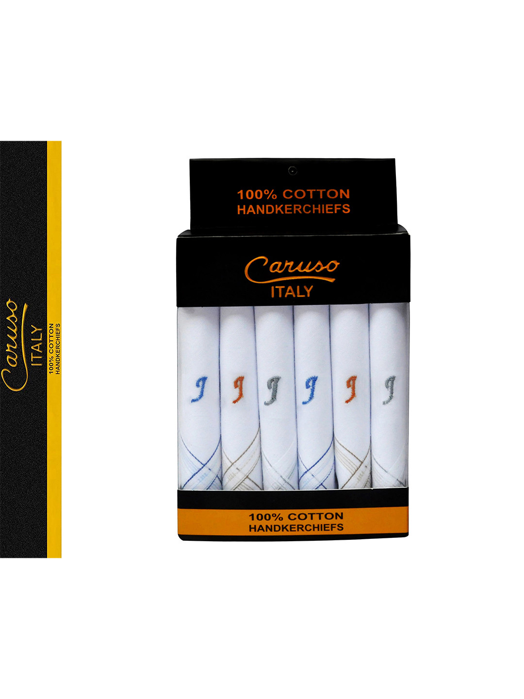 Caruso ITALY Men White Pack Of 6 Printed Pure Cotton Handkerchief