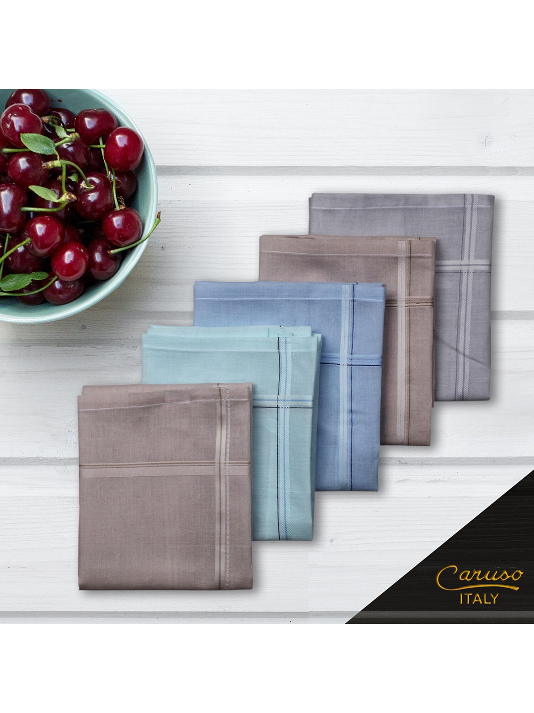 Caruso ITALY Men Set of 5 Pure Cotton Handkerchief