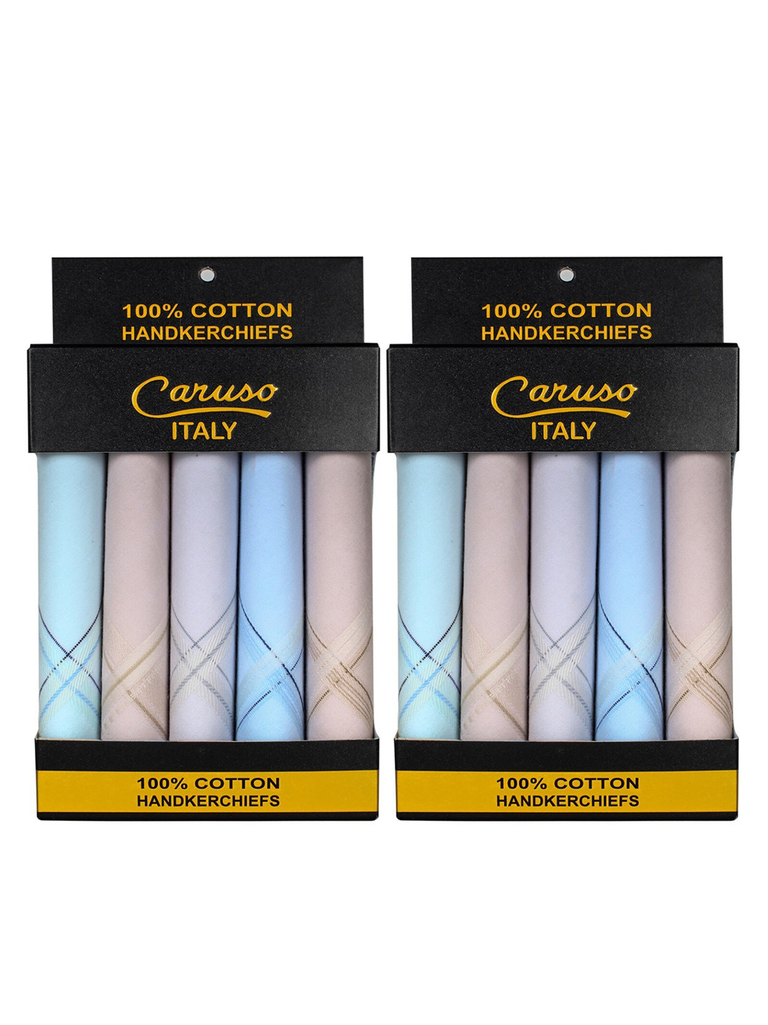 Caruso ITALY Men Set of 2 5 Pieces Solid Cotton Handkerchief Set