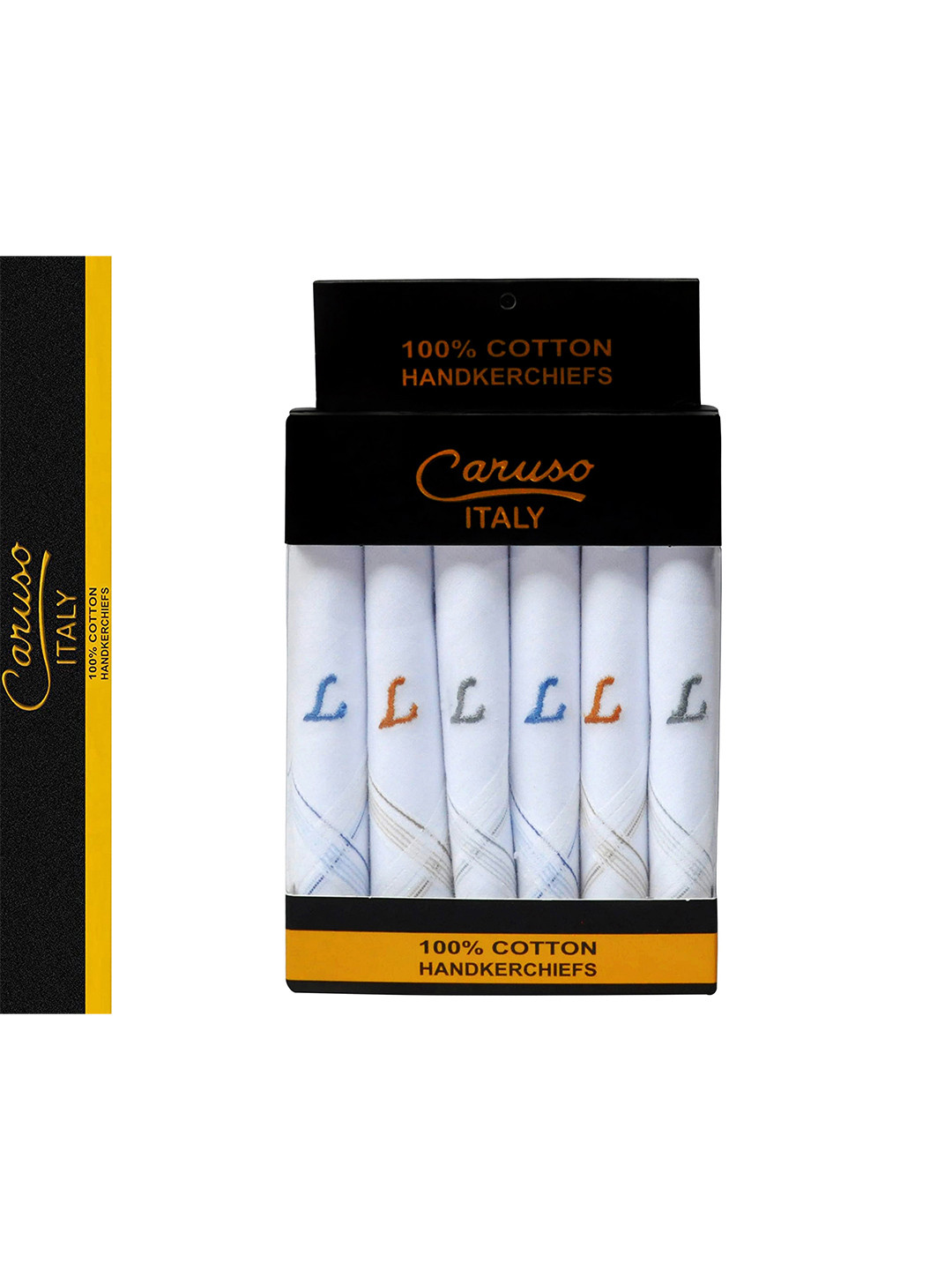 Caruso ITALY Pack of 6 White Embroidered Handkerchief