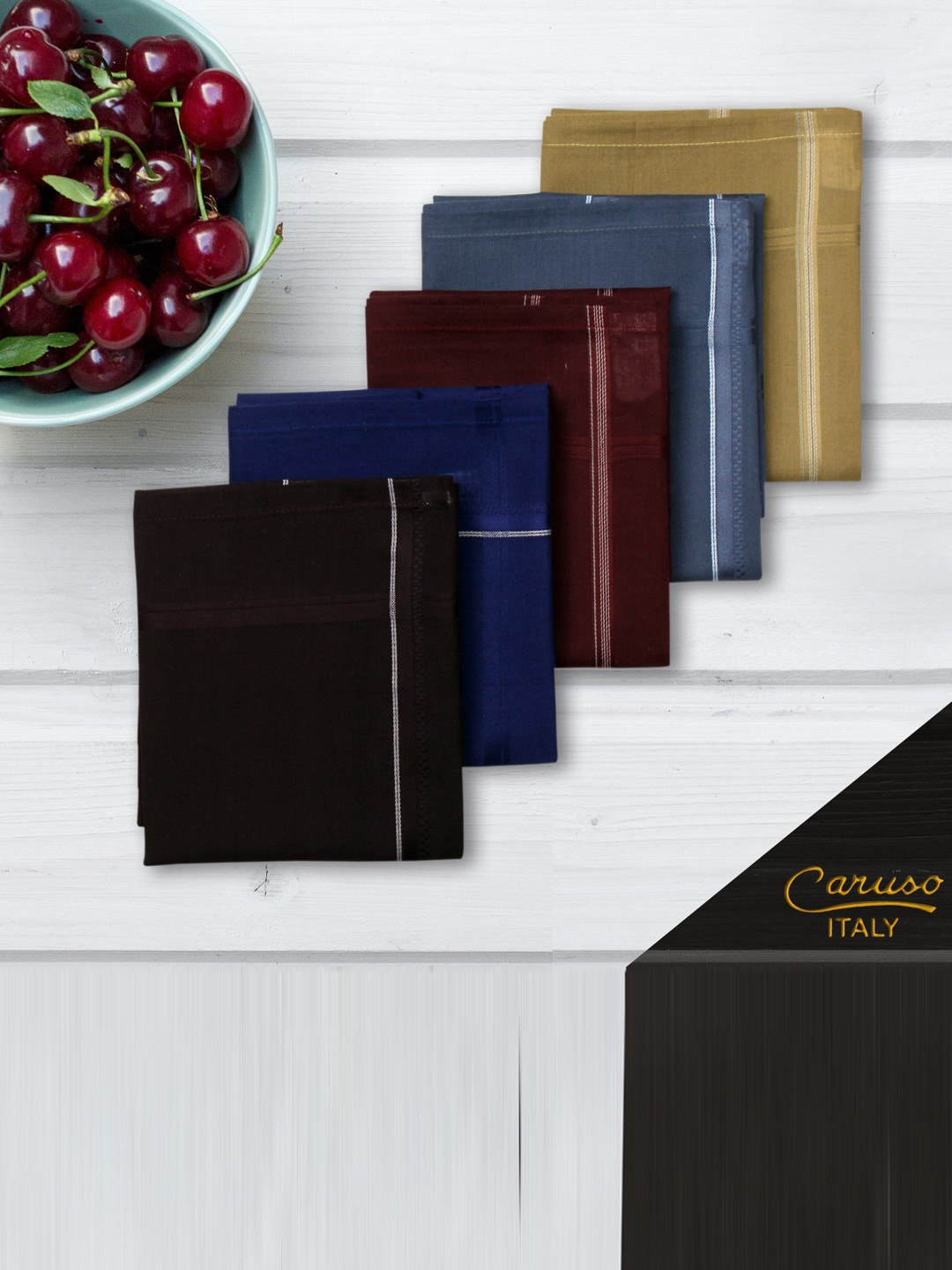 Caruso ITALY Men Set of 2 5 Pieces Solid Cotton Handkerchief Set