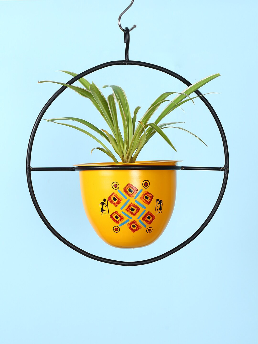 Aapno Rajasthan Yellow Circular Hanging Metal Planter