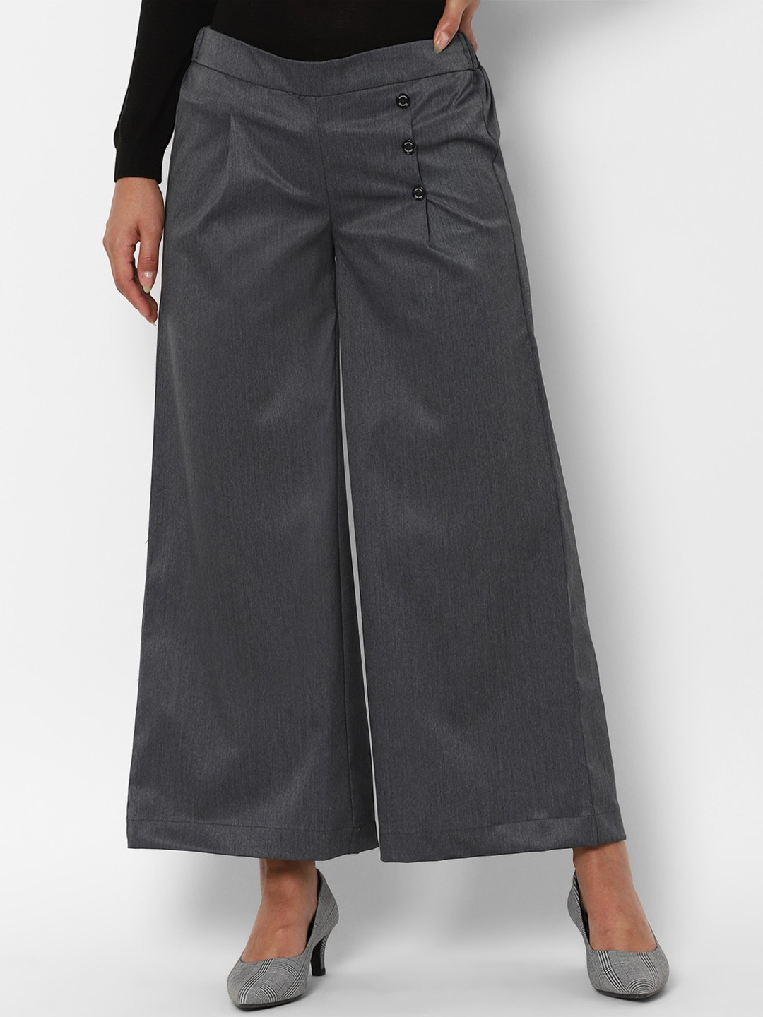 Allen Solly Woman Women Grey Pleated Trousers