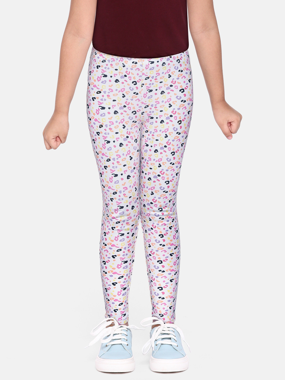 H By Hamleys Girls White & Lavender Leopard Print Ankle Length Leggings