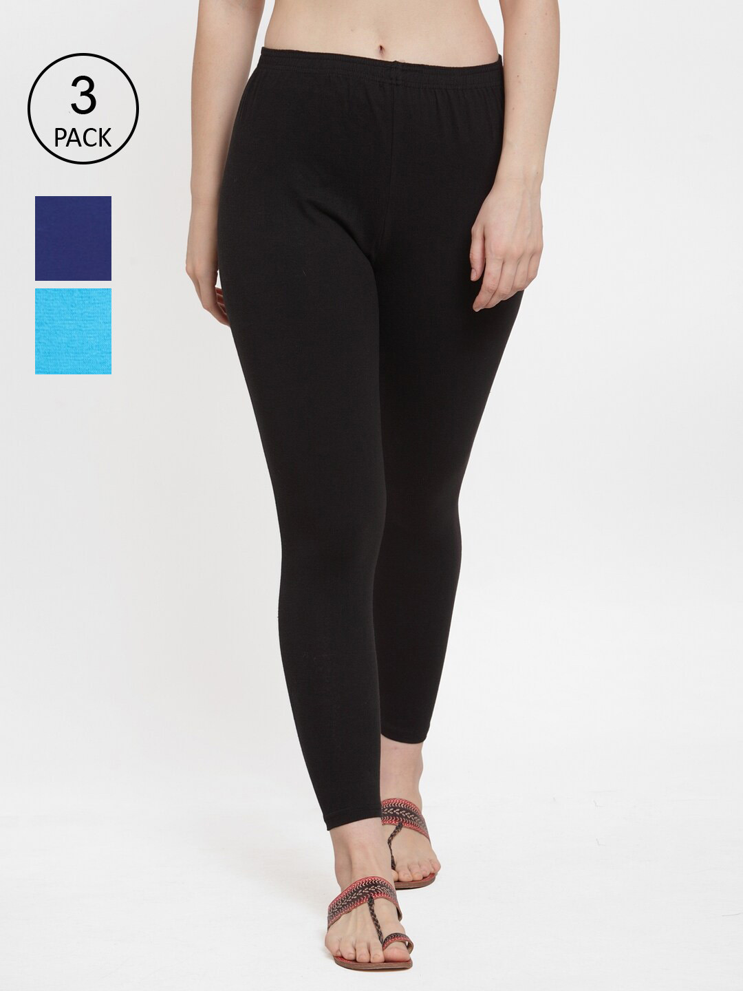 Jinfo Pack of 3 Mid-Rise Ankle Length Leggings