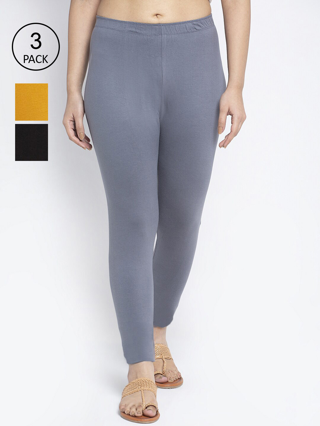 Jinfo Pack of 3 Mid-Rise Ankle Length Leggings