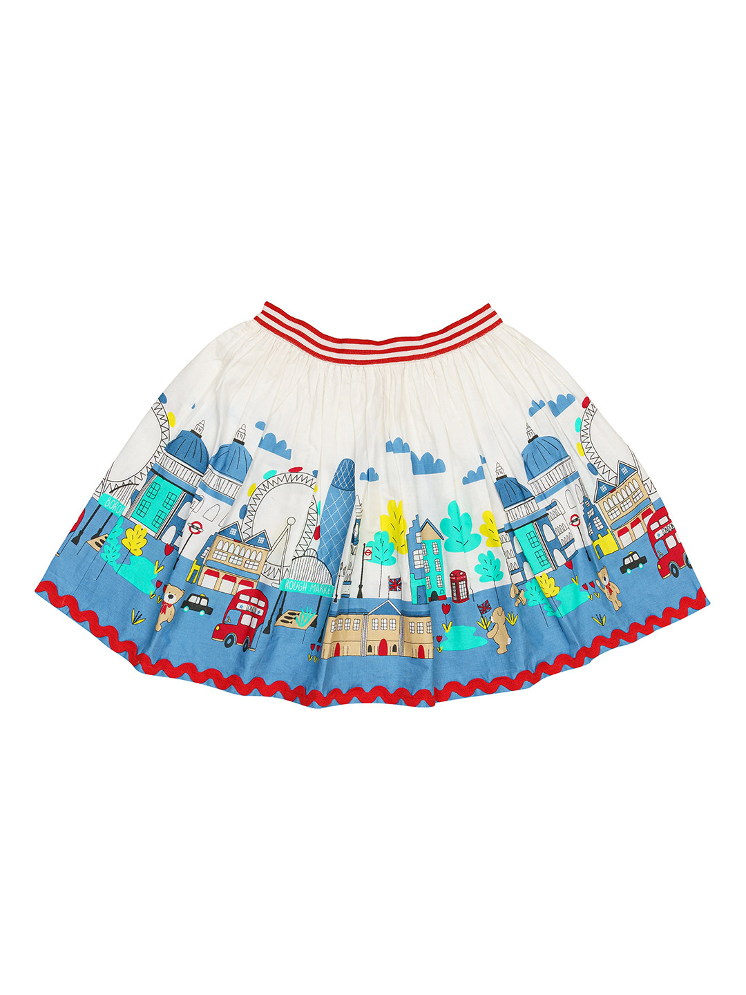H By Hamleys Girls White Graphic Print Gathered or Pleated Pure Cotton Curved Flared Skirt