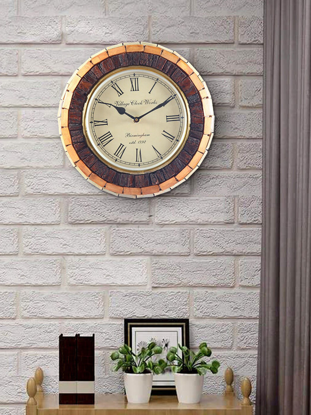 Aapno Rajasthan Rose Gold & Brown Textured Contemporary Wall Clock