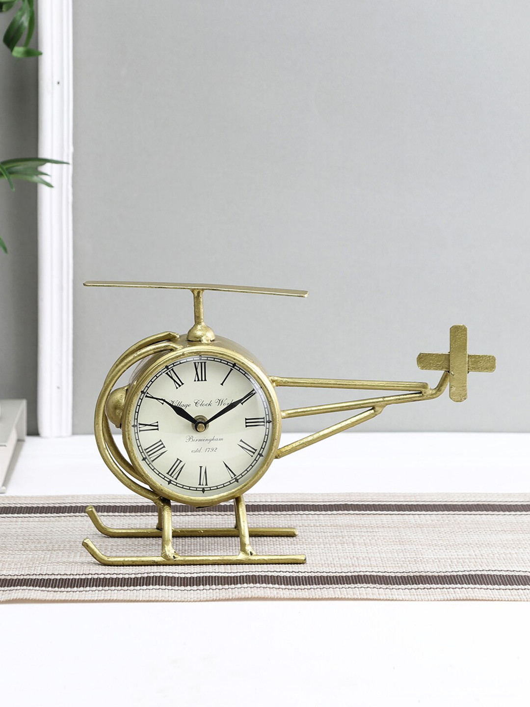 Aapno Rajasthan Unisex Gold-Toned Helicopter Frame Table Clock