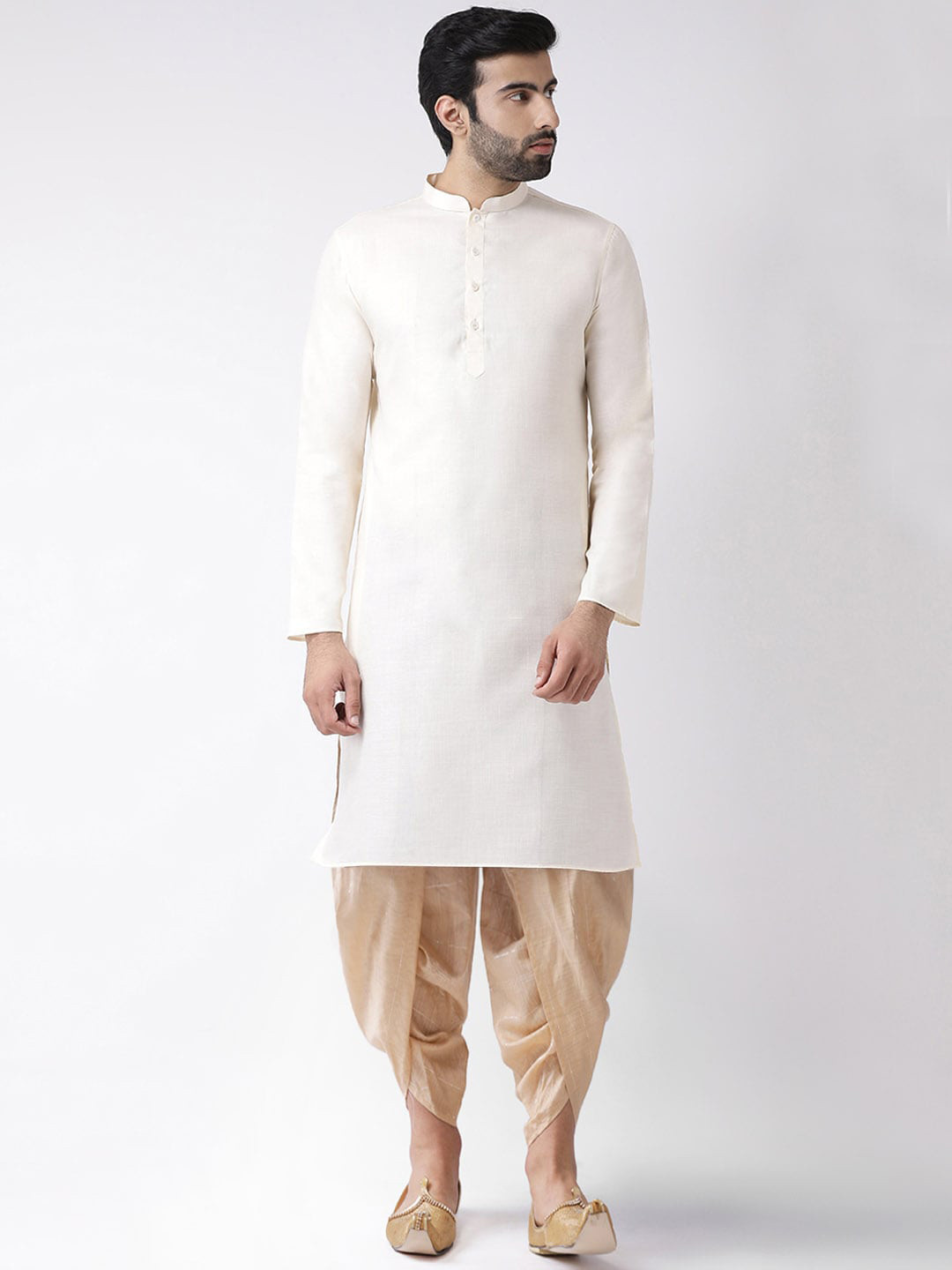 KISAH Men Off White Kurta & Golden with Dhoti Pants