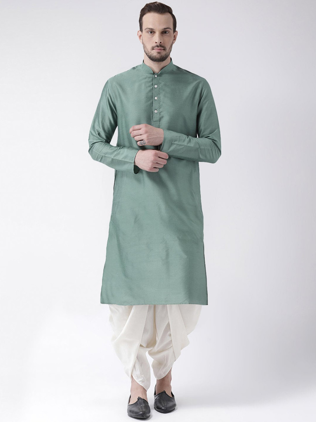 KISAH Men Green Kurta with Dhoti Pants