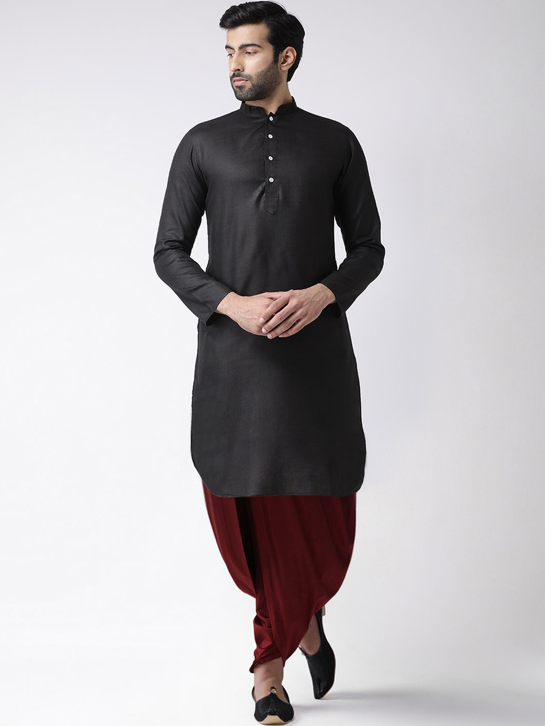 KISAH Men Black & Maroon Kurta with Dhoti Pants