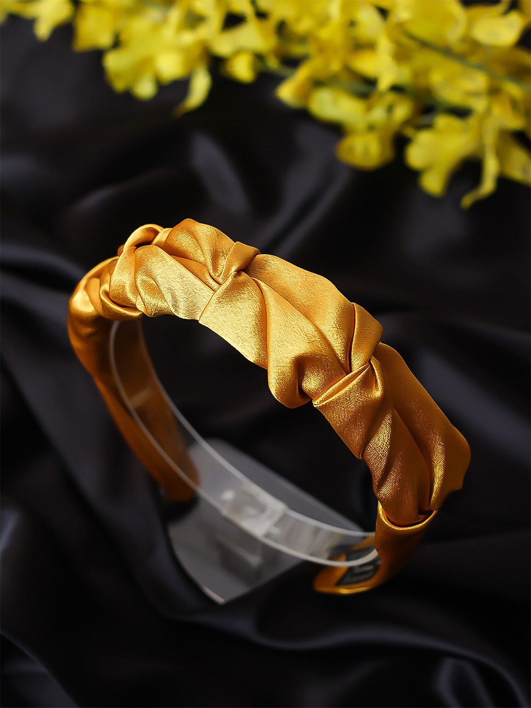 Bellofox Women Yellow Satin Crinkles Hairband