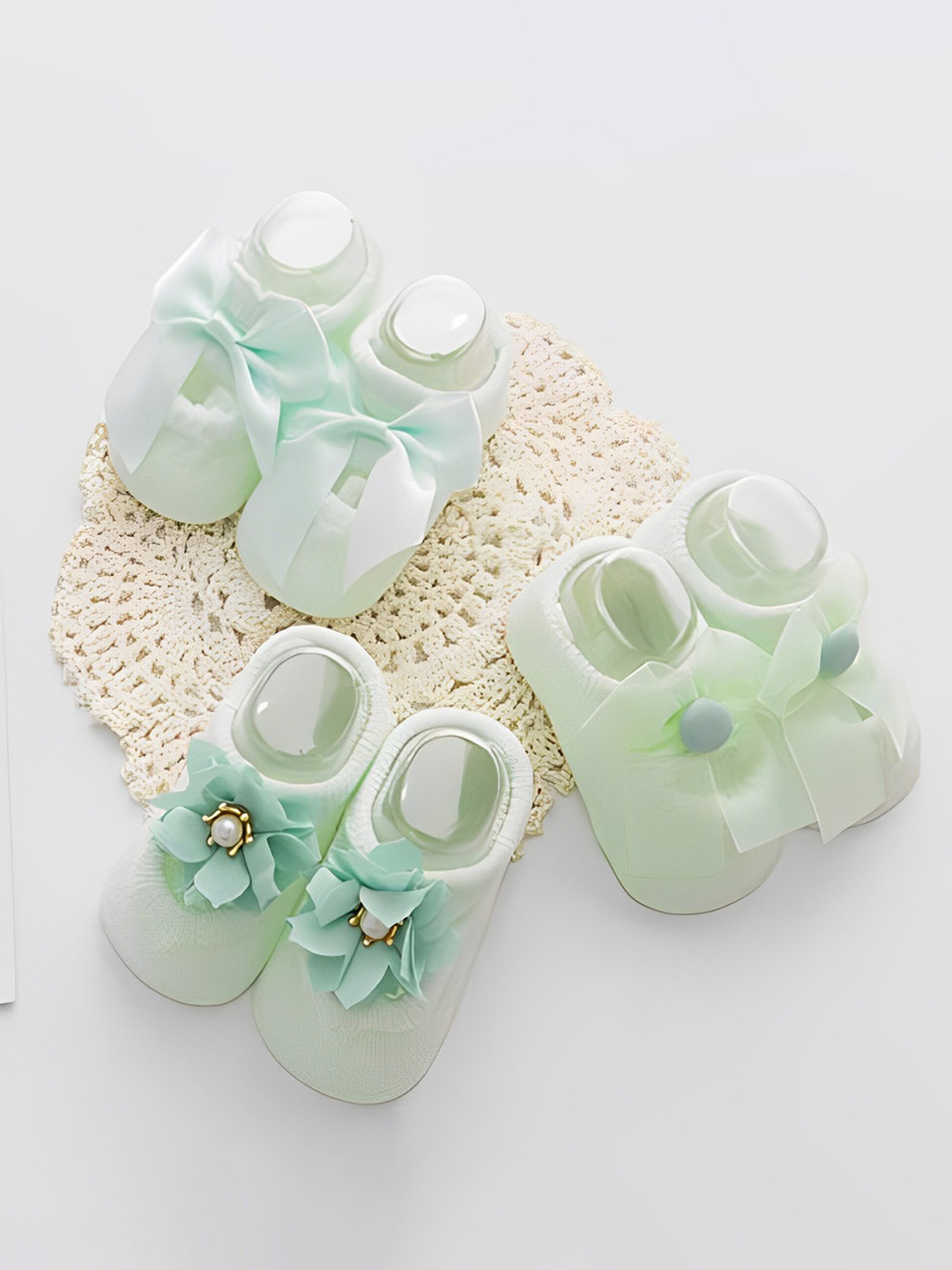 SYGA Kids Pack of 3 Green Bow Socks