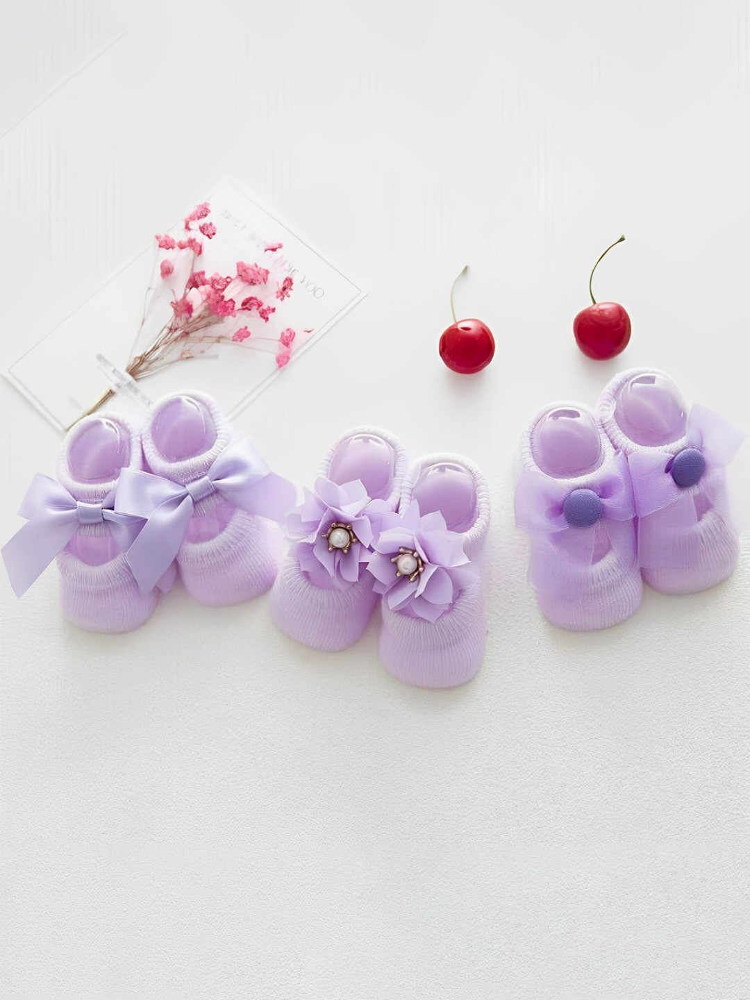 SYGA Kids Pack of 3 Purple Cotton Bow Socks