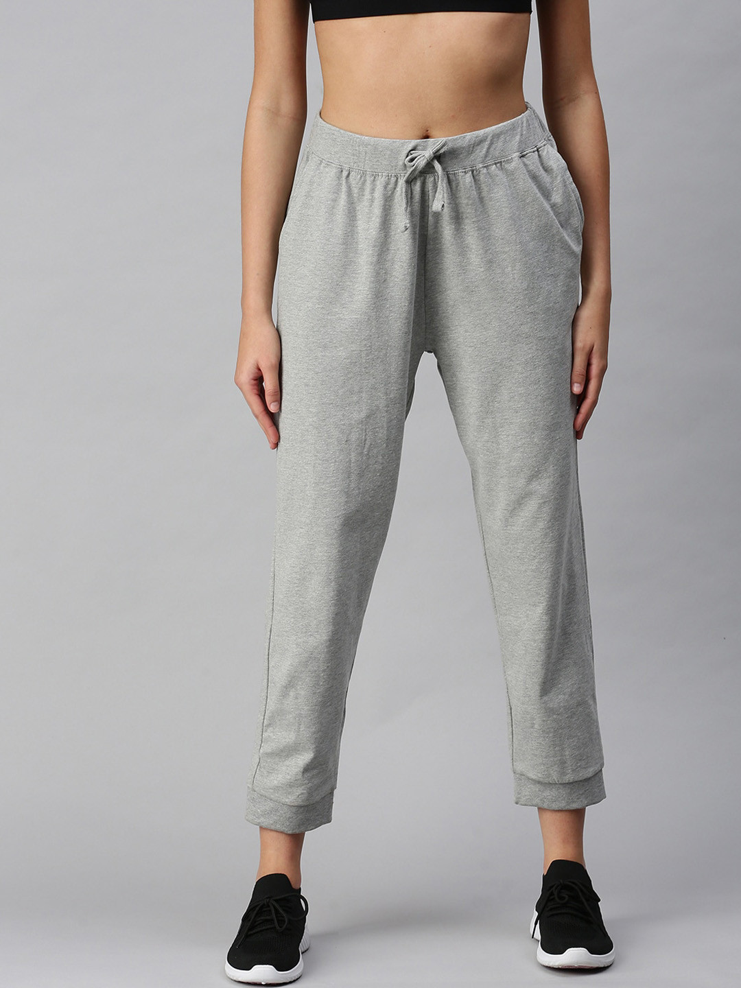 De Moza Solid Grey Melange Solid Relaxed Fit Joggers