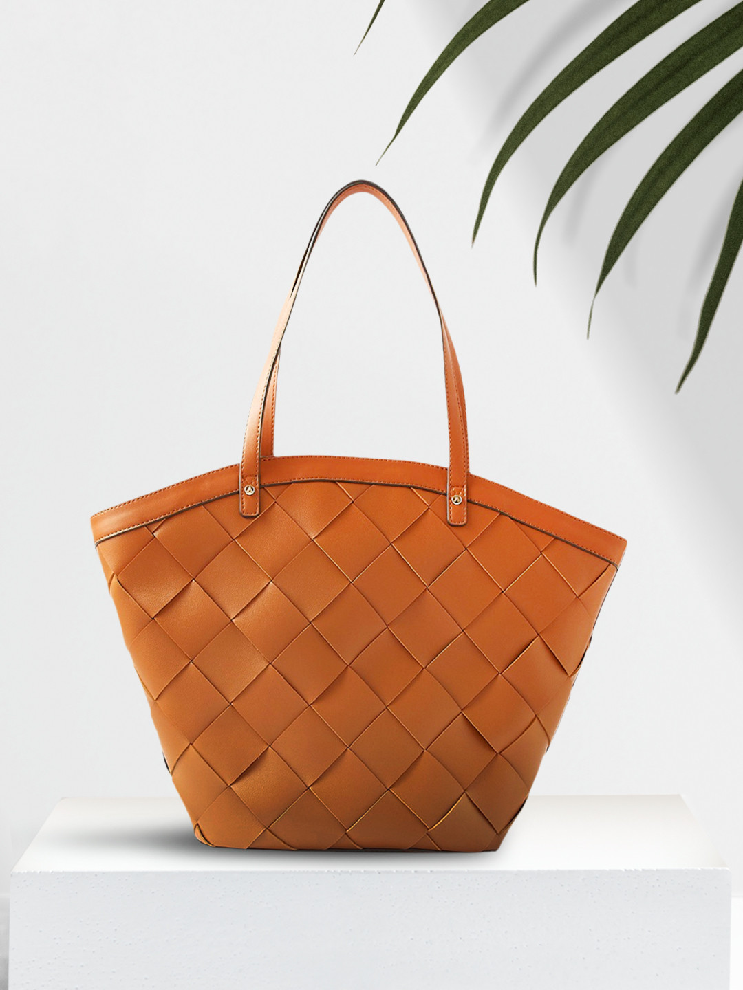 Accessorize London Women Faux Leather Cross-Weave Tote
