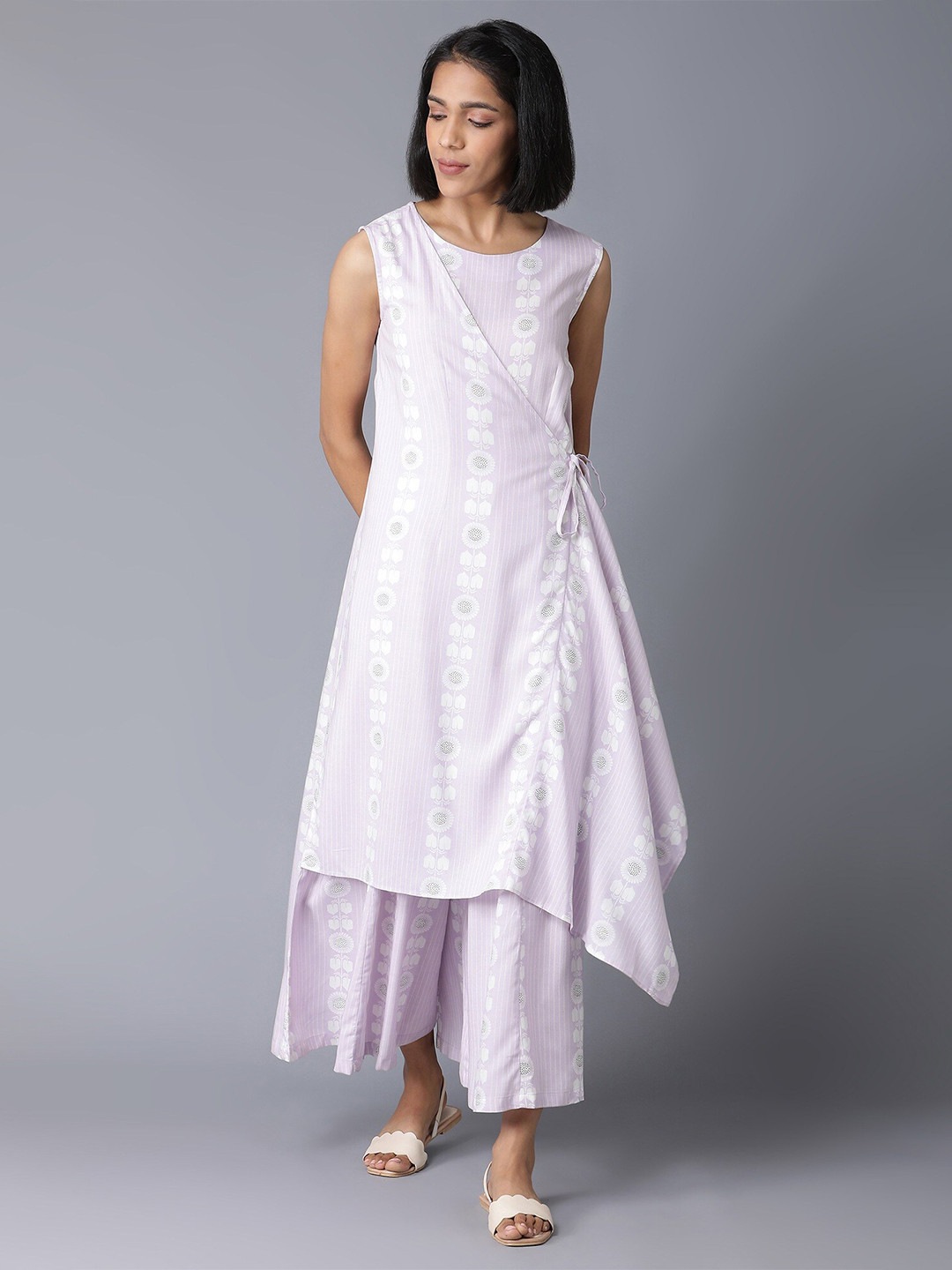 W Purple & White Printed Basic Jumpsuit