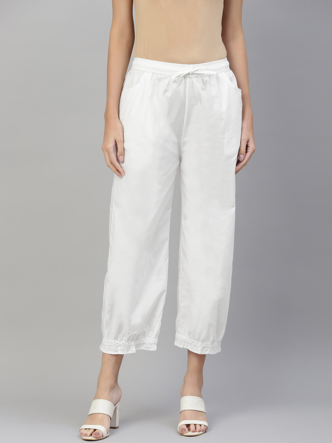 Laado - Pamper Yourself Off-White Solid Cropped Cotton Salwar