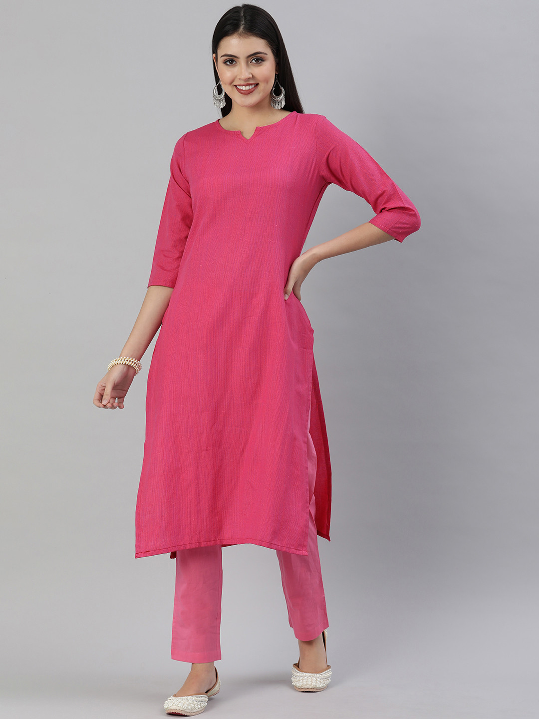 KALINI Women Pink & Purple Pin Striped Straight Kurta