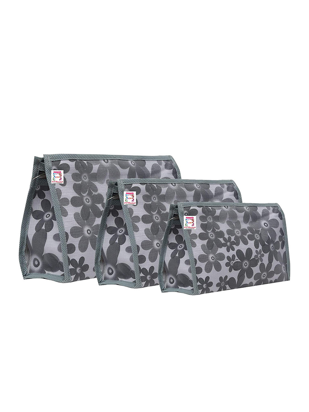 atorakushon Set Of 3 Grey Printed Jewellery Organizers