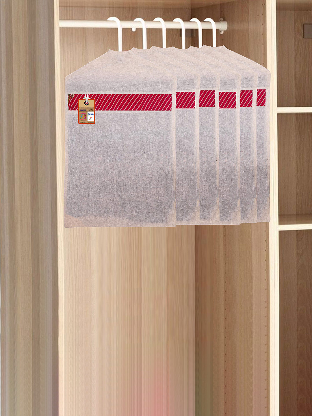 atorakushon Set of 3 Off-White Cotton Hanging Saree Covers