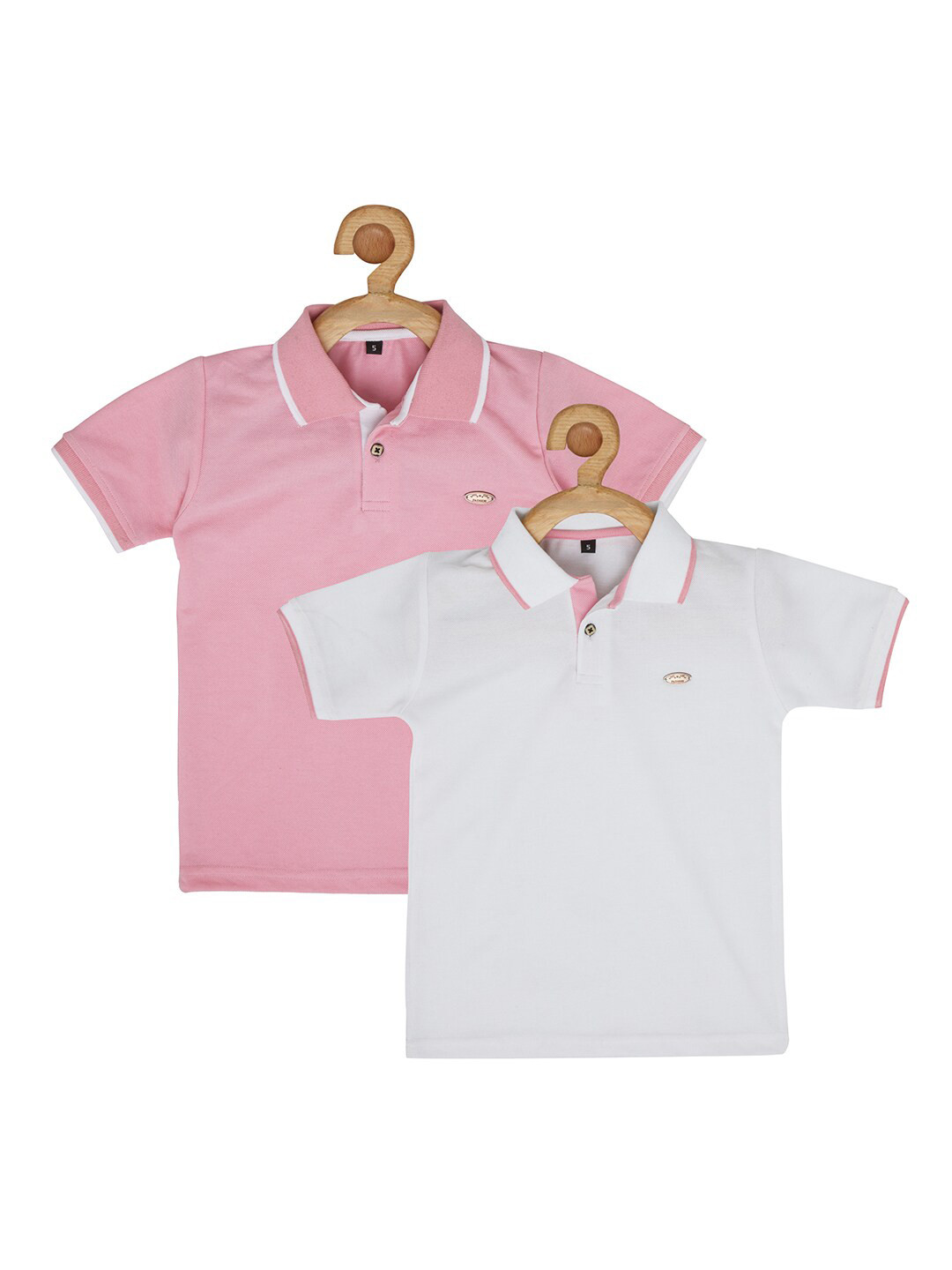 earth conscious Boys Pack Of 2 Pink & White Polo Collar Pure Cotton T-shirts