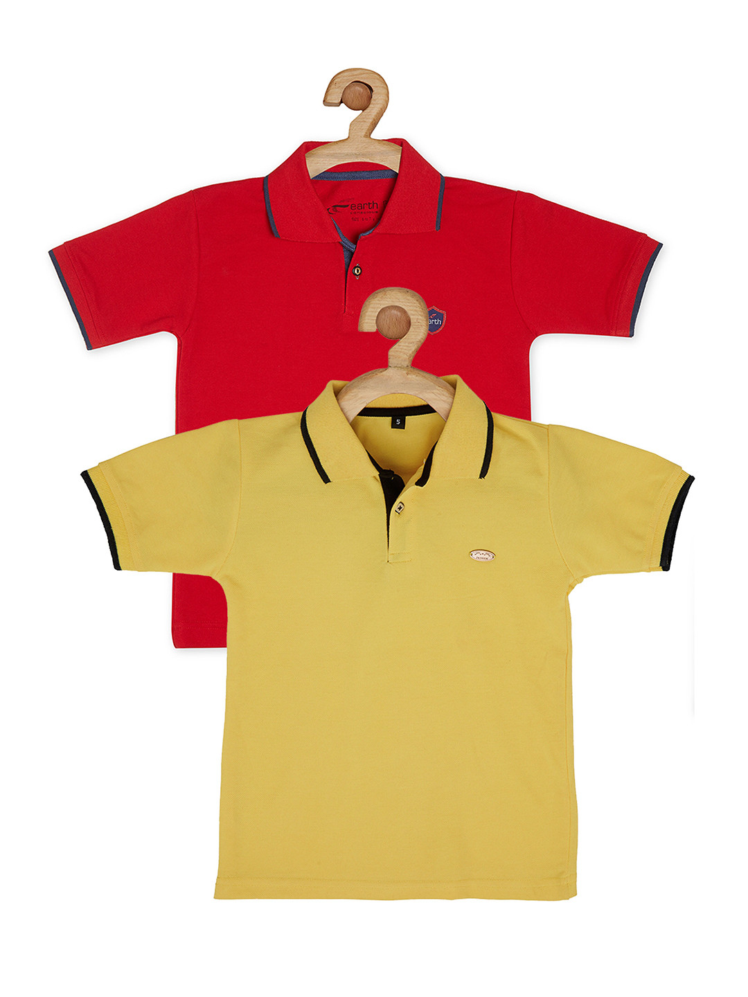 earth conscious Boys Pack Of 2 Red & Yellow Solid Polo Collar Cotton T-shirt