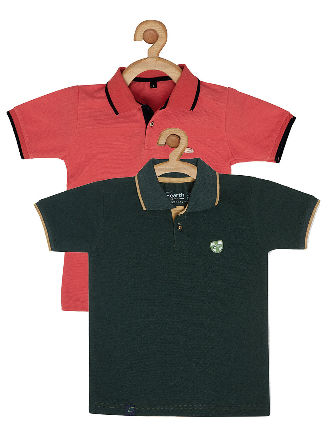 earth conscious Boys Pack Of 2 Peach-Coloured & Green Cotton Polo Collar T-shirt