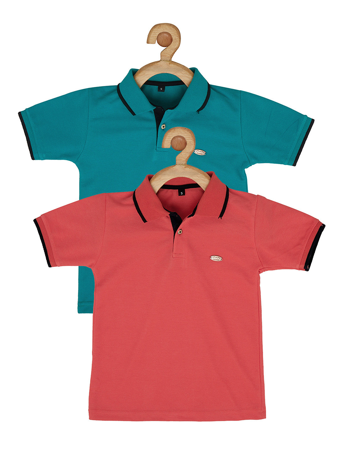 earth conscious Boys Green & Rust Pack of 2 Polo Collar Cotton T-shirt