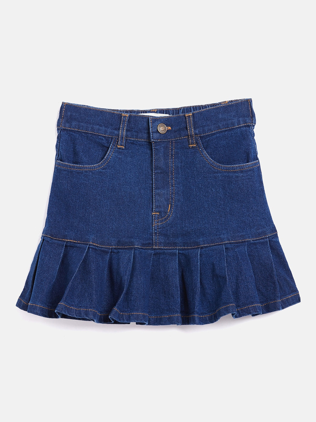 Noh.Voh - SASSAFRAS Kids Girls Navy Blue Solid Pure Cotton Pleated Mini Skirt