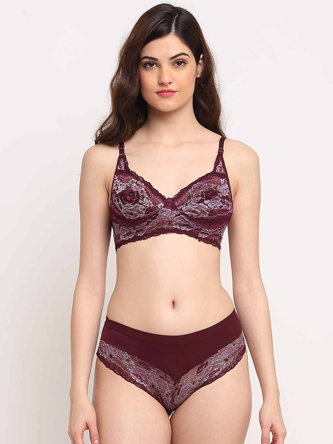 Friskers Women Maroon Lingerie Set