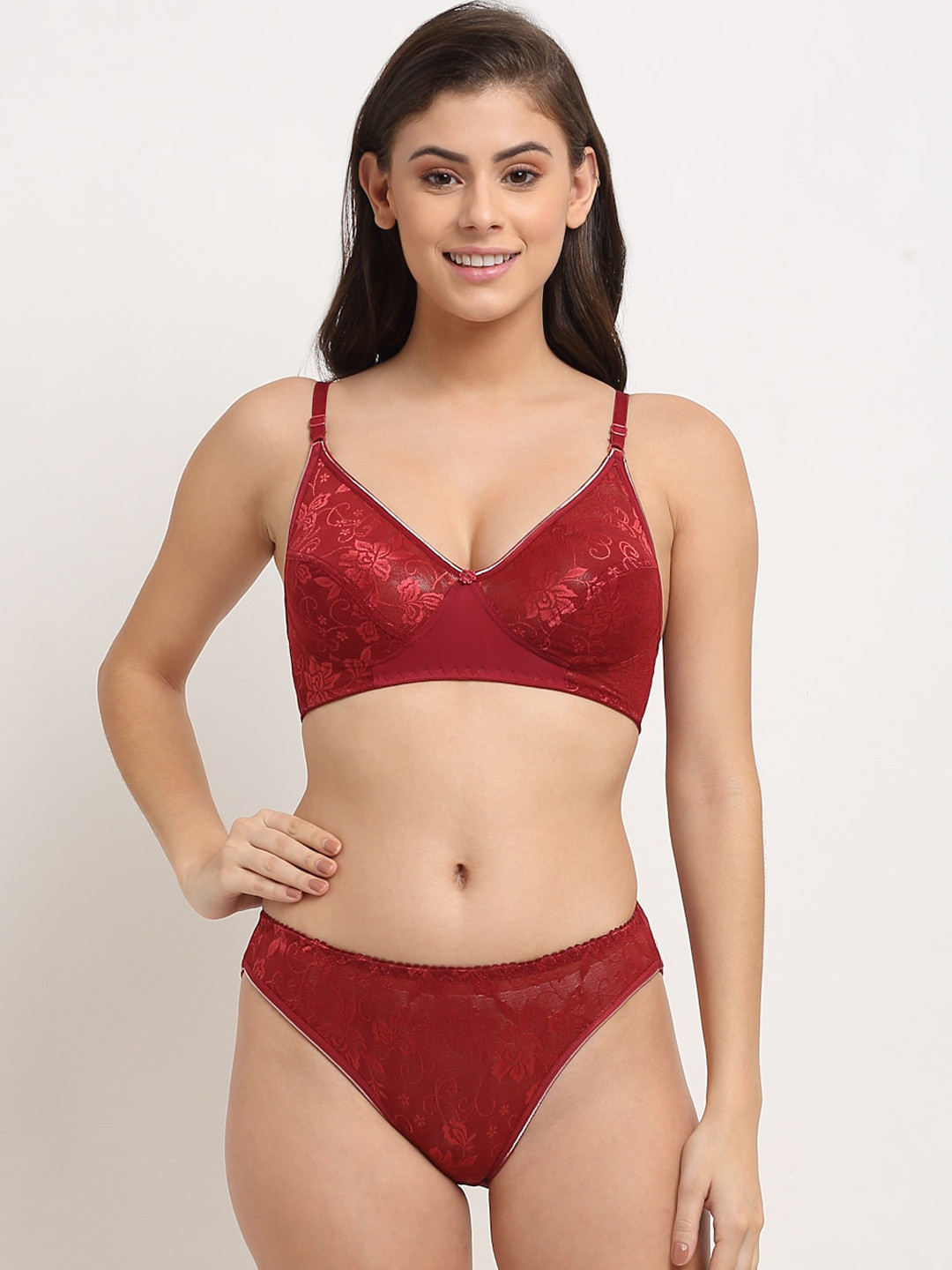 Friskers Women Maroon  Solid Lingerie Set - O-304-14-30
