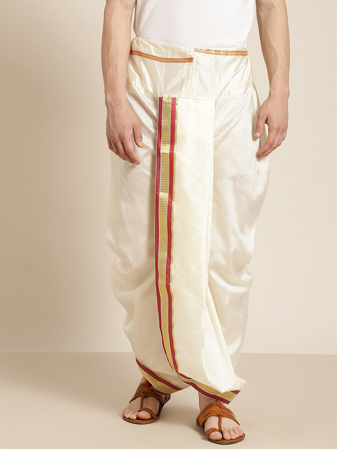 Anug by SOJANYA Men Off White & Maroon Solid Dhoti Pants