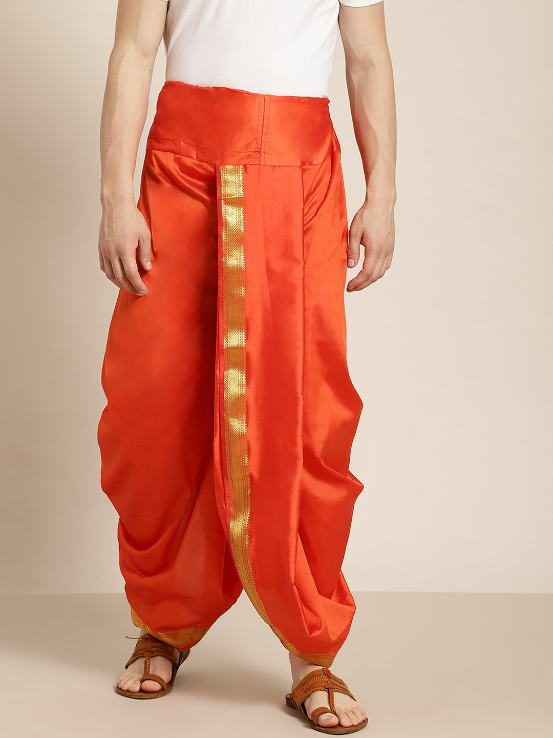 Anug by SOJANYA Men Rust Red & Golden Border Solid Dhoti Pants