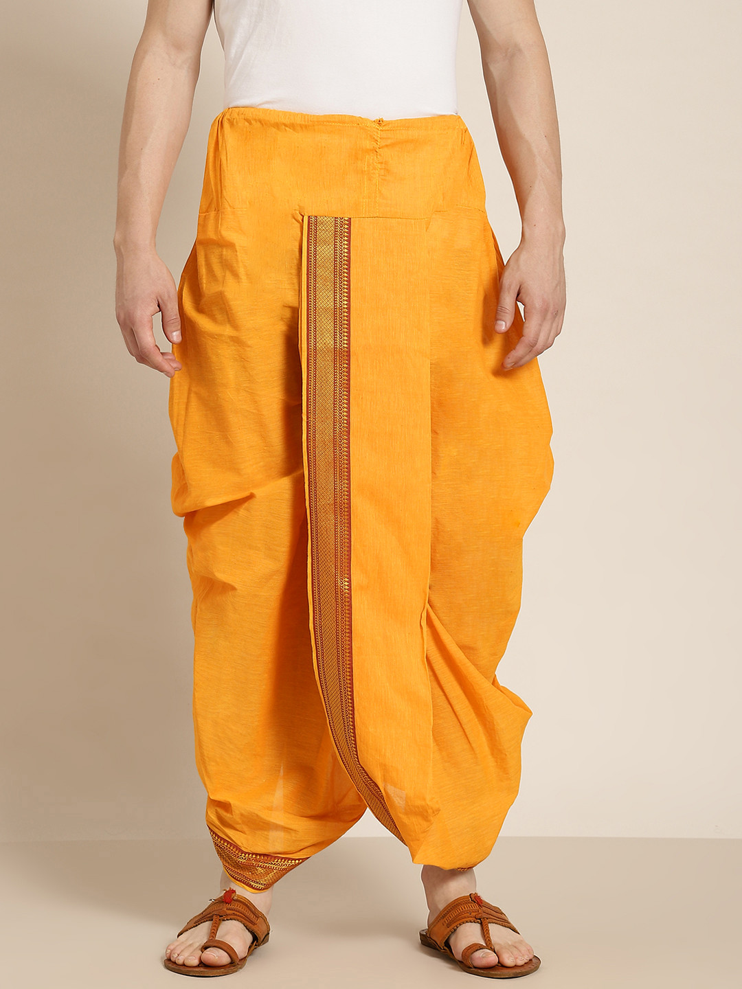 Anug by SOJANYA Men Mustard Yellow Solid Cotton Dhoti Pants