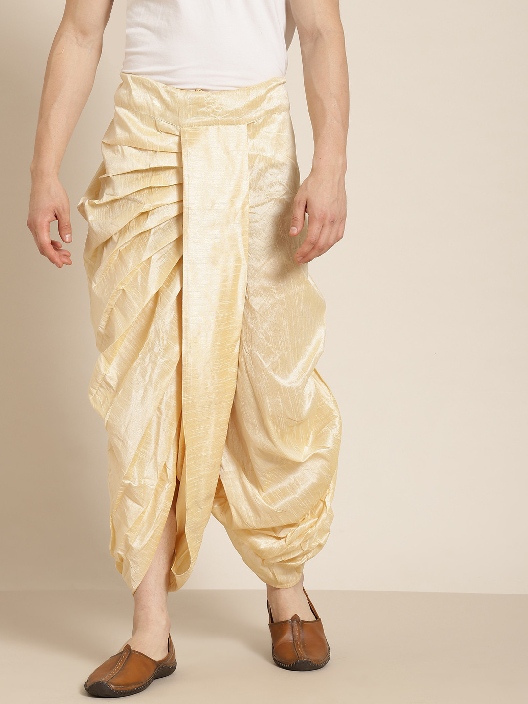 Anug by SOJANYA Men Beige Solid Stitched Dhoti
