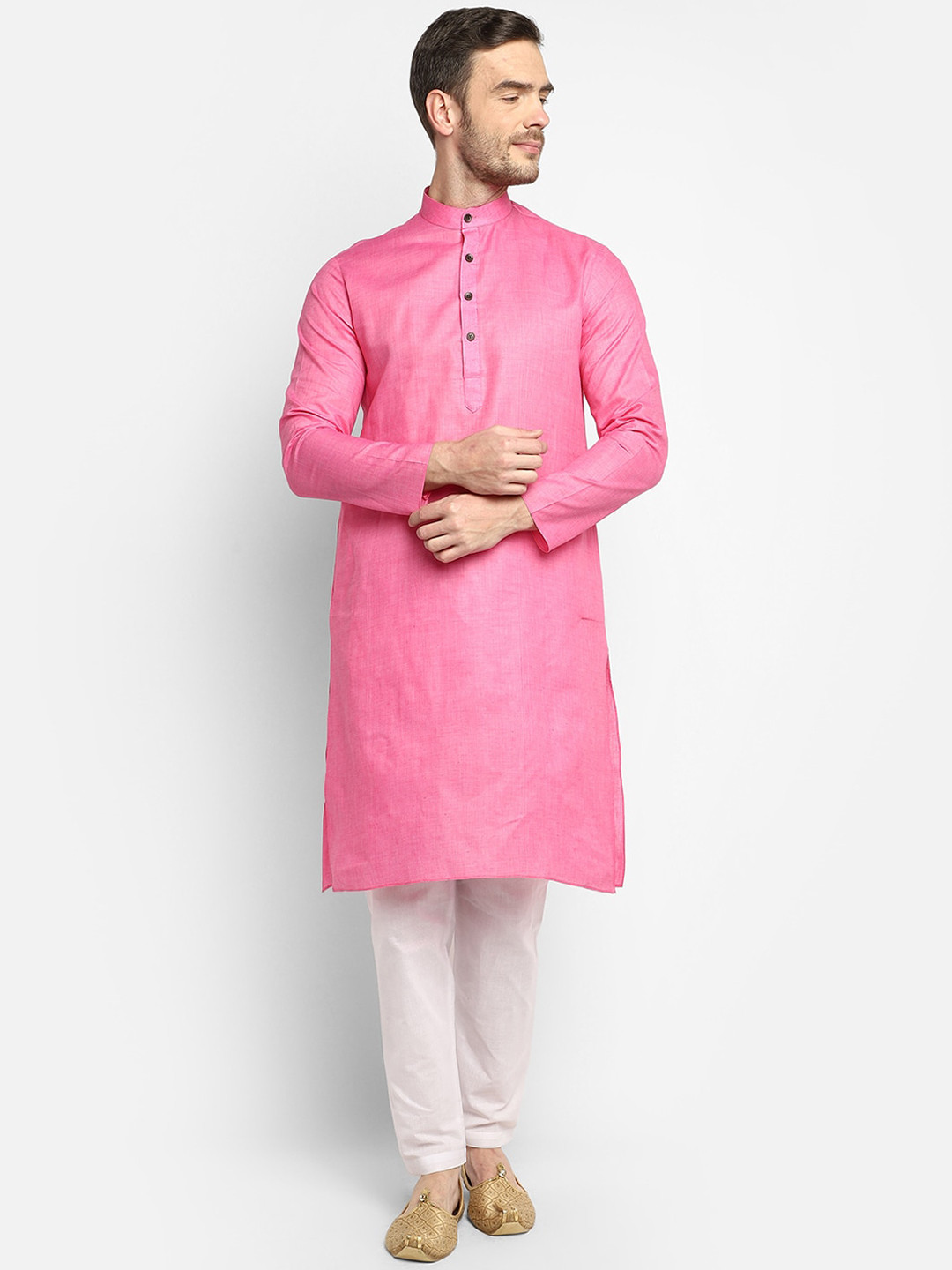 DEVOILER Men Pink Kurta with Pyjamas