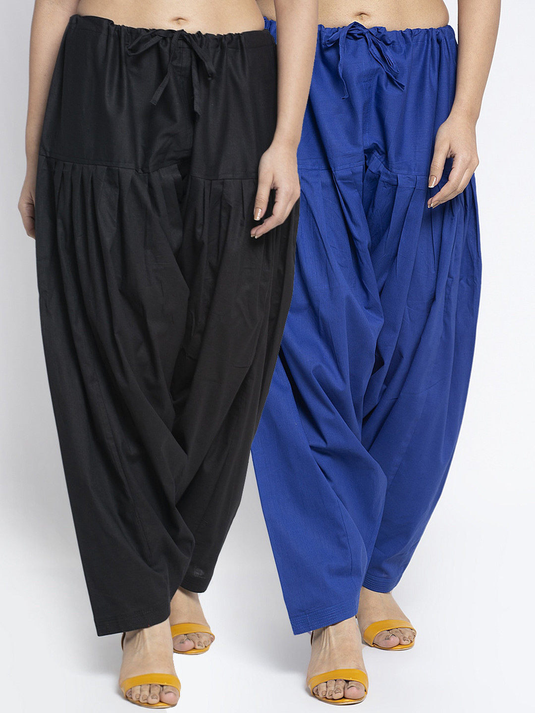 Jinfo Women Set of 2 Black & Blue Solid Cotton Salwar