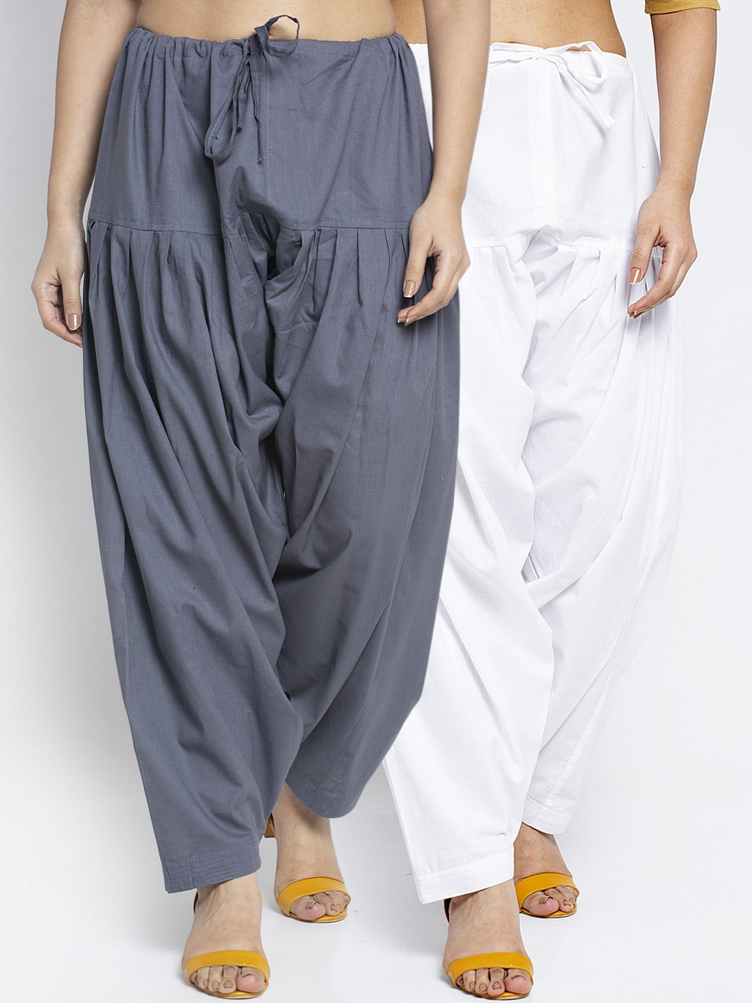 Jinfo Women Pack Of 2 White & Grey Solid Pure Cotton Salwars