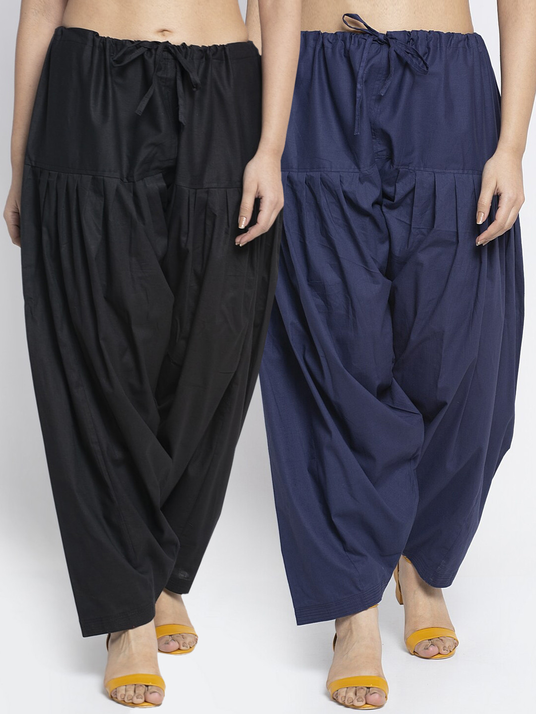 Jinfo Women Pack Of 2 Black & Navy Blue Solid Cotton Salwar