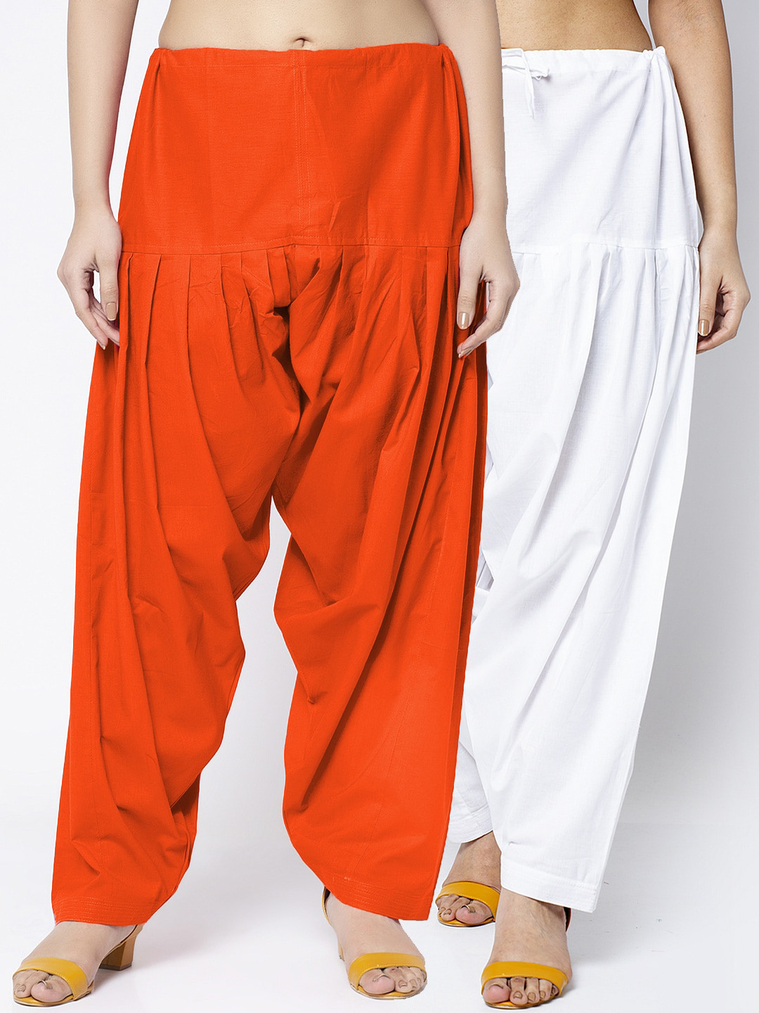 Jinfo Women Pack Of 2 White & Orange Solid Cotton Salwar