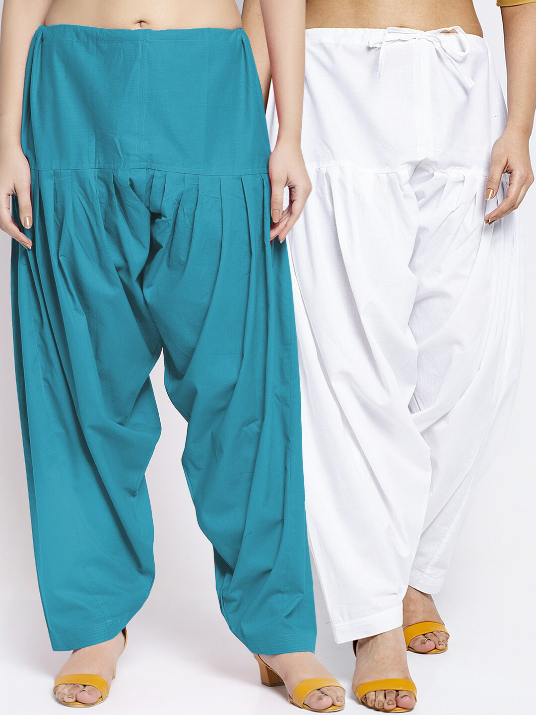 Jinfo Women Blue & White Cotton Solid Dhoti Salwars Pack Of 2