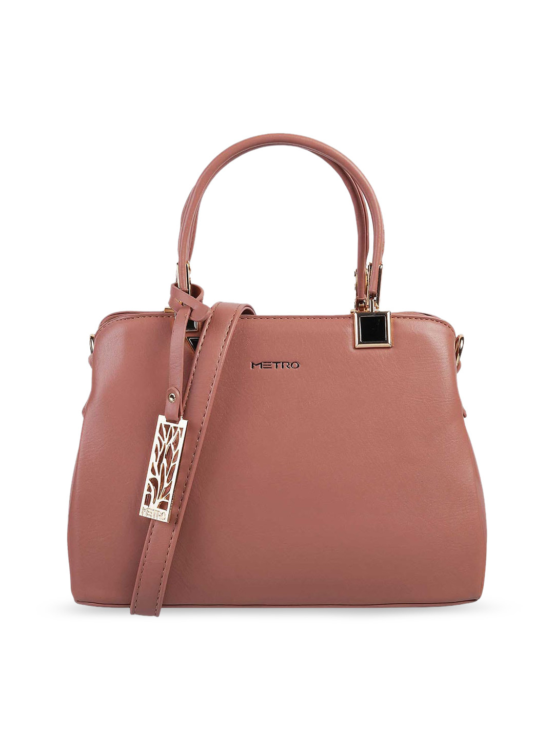 Metro Peach-Coloured Structured Handheld Bag