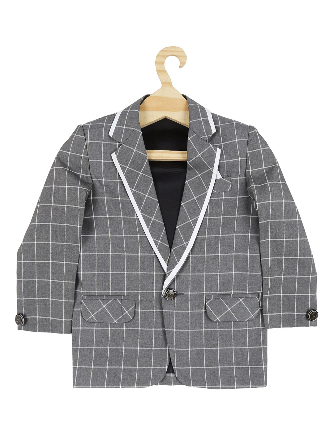 Jeetethnics Boys Grey Checked Single Breasted Blazer